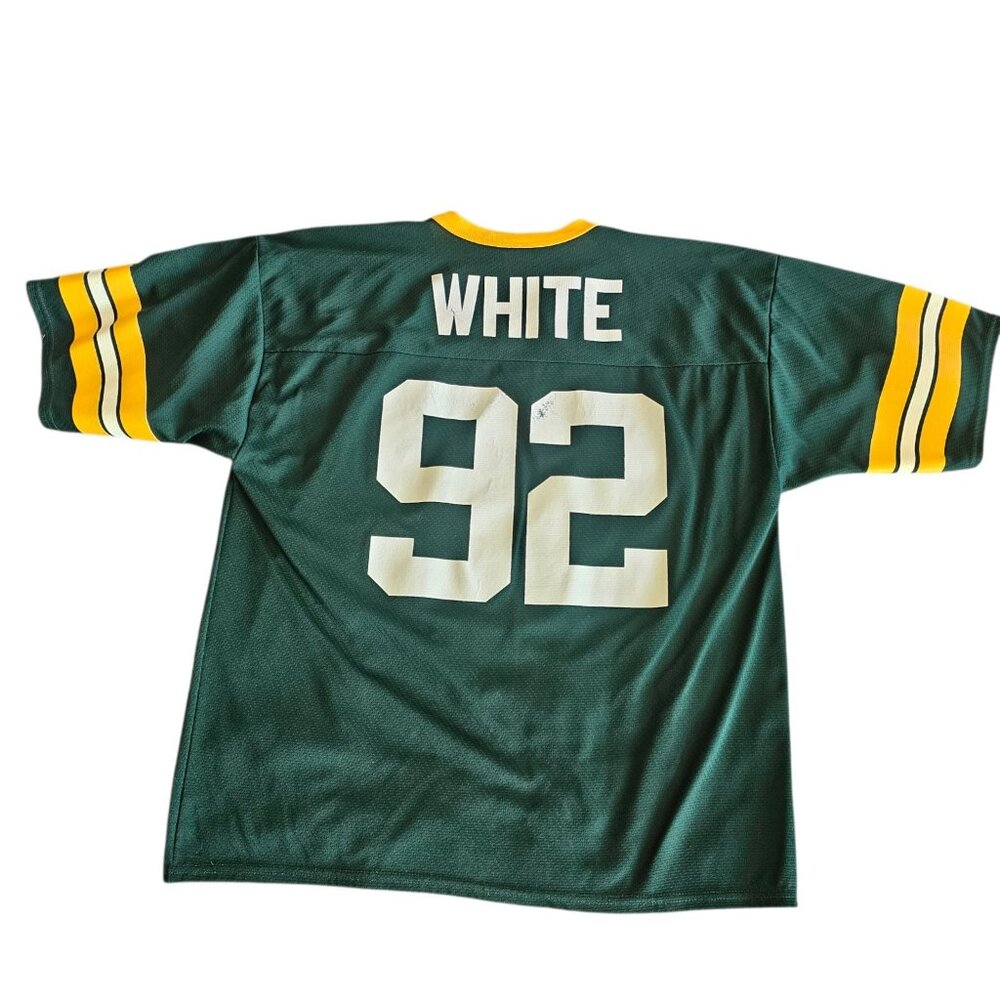 Vtg Mens Green Bay Packers Reggie White #92 NFL‎ Jersey Green Sz L Logo 7